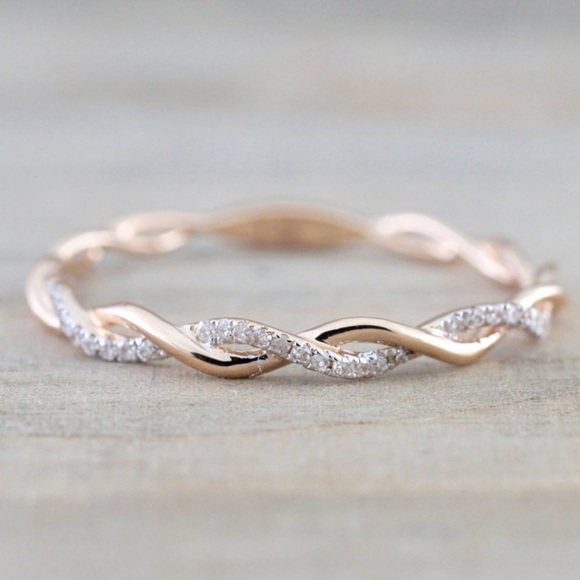 Rose Gold Diamond Twisted Eternity Band Ring - Picture 2 of 8